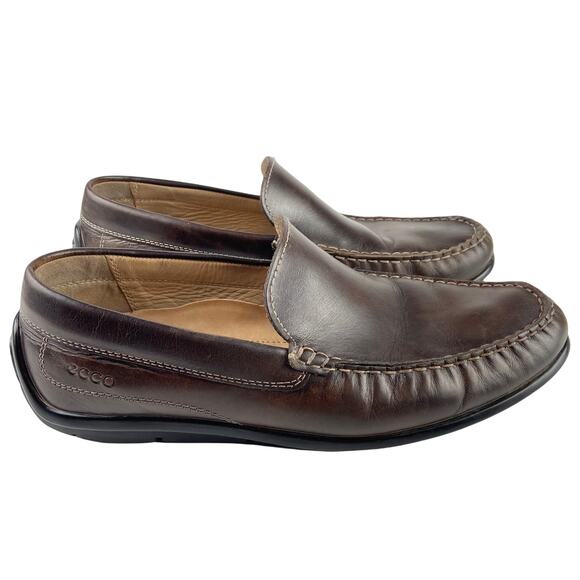 Ecco Brown Leather Slip On Men Loafers Size 42 / 8 - Picture 6 of 8